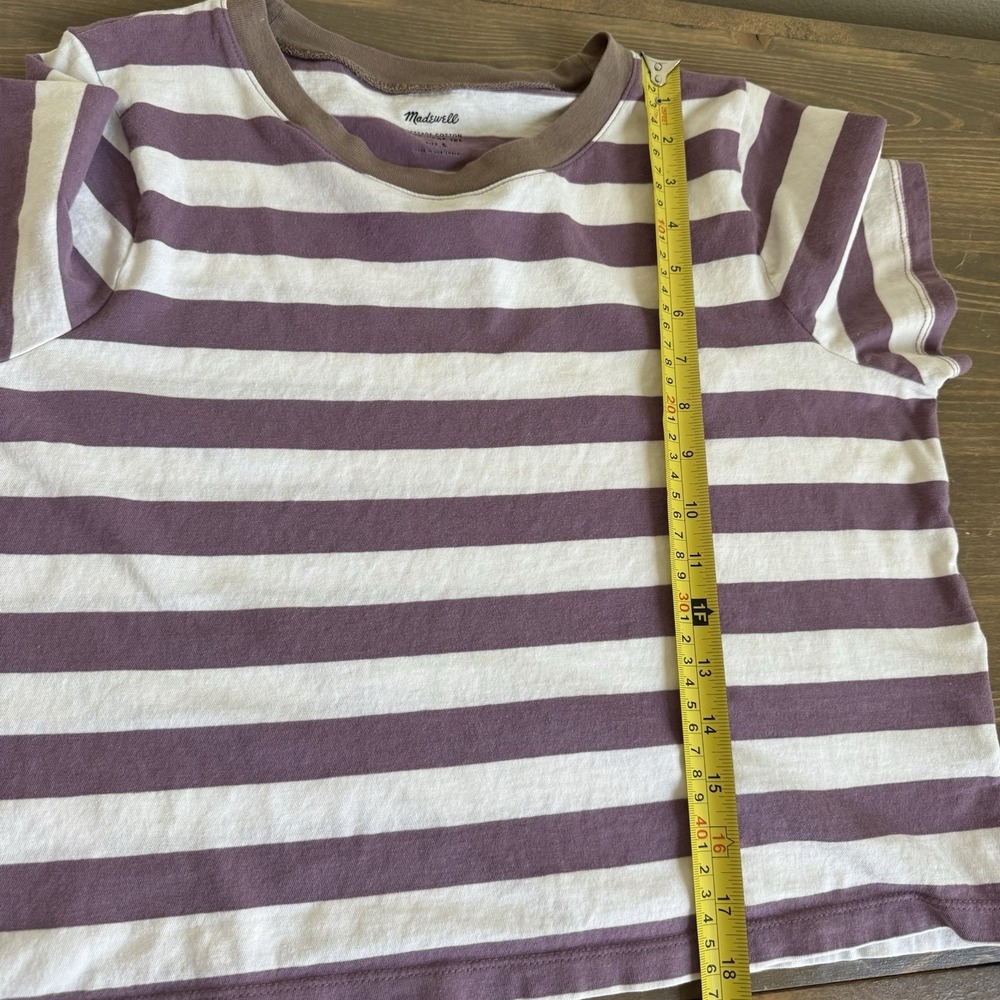 Madewell Womens Small Purple White Striped Short Sleeve Crop Top T-Shirt - Picture 7 of 7